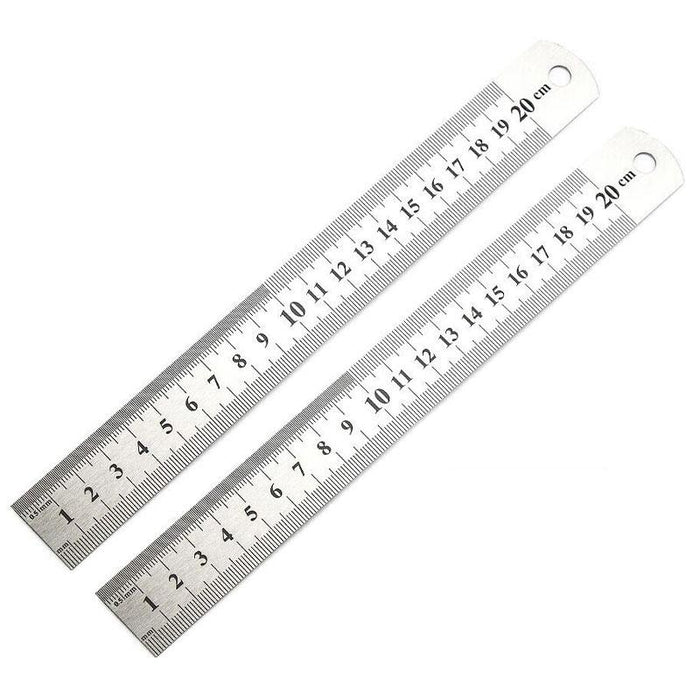 2X 20cm Double Sided Stainless Steel Metal Ruler