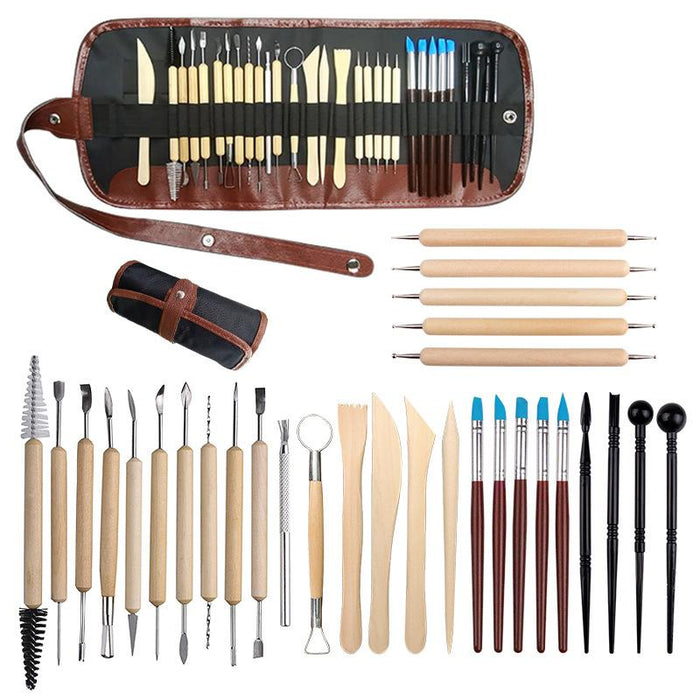 30PCS Clay Sculpting Carving Pottery Tool Set Bag Kit Modelling DIY Sculpture
