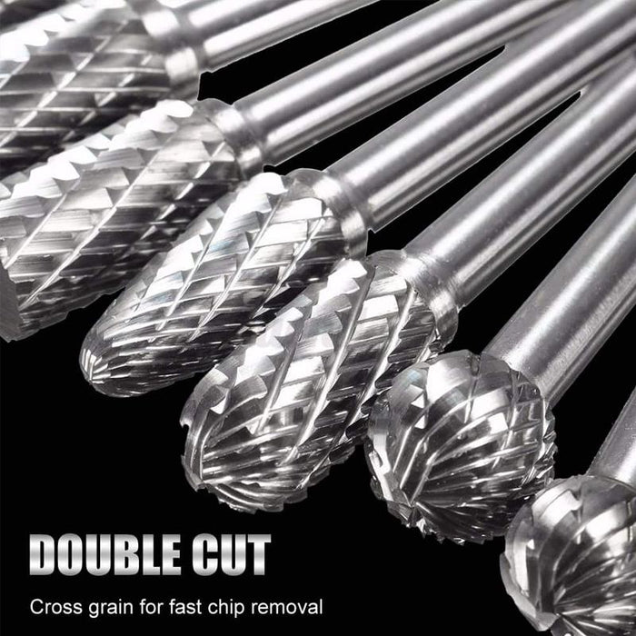 10PCS 6MM Head Tungsten Steel Carbide Rotary Burr Bur Die Grinder Bit + Case Set
