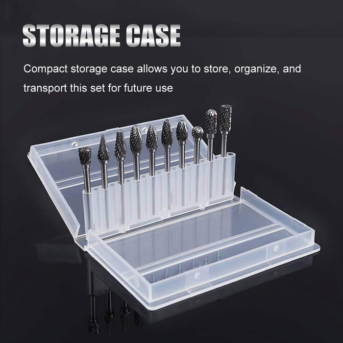 10PCS 6MM Head Tungsten Steel Carbide Rotary Burr Bur Die Grinder Bit + Case Set