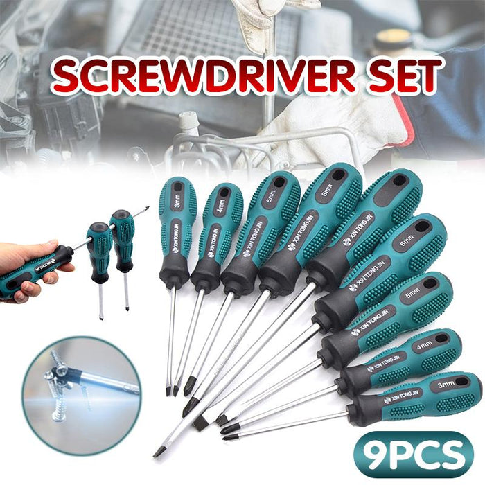 Screwdriver Set 9 Piece with storage bag CRV magnetic tips Phillips Flat blade