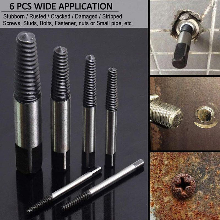 6 Pcs Damaged Screw Bolt Extractor Ezy Out Set Easy Broken Screw Remover Kit