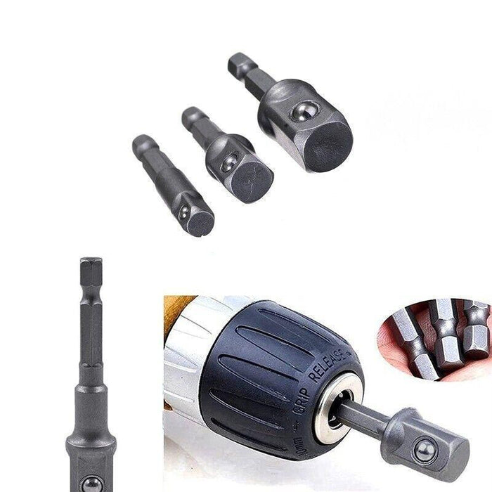 3PC Drill Socket Adaptor Hex Drive To 1/4" 3/8" 1/2" Impact Drill BIts Driver