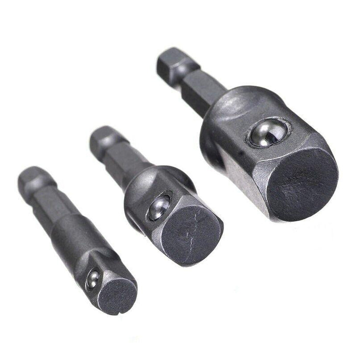 3PC Drill Socket Adaptor Hex Drive To 1/4" 3/8" 1/2" Impact Drill BIts Driver