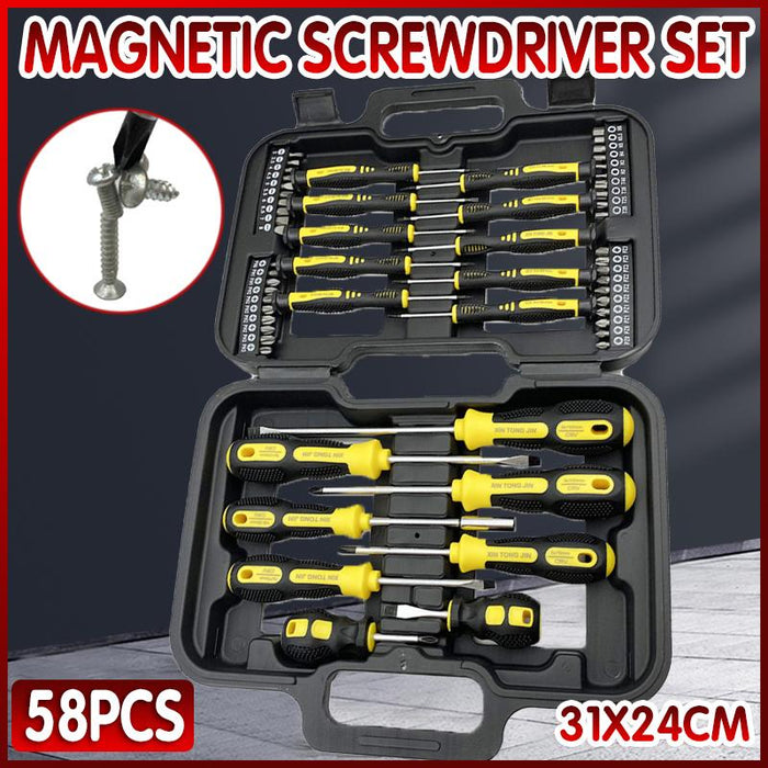 58Pcs Magnetic Screwdriver Set Slotted Phillips Bit Hex Pozidriv Torx Key Bit