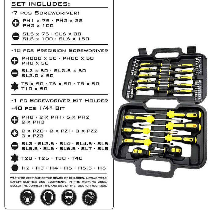 58Pcs Magnetic Screwdriver Set Slotted Phillips Bit Hex Pozidriv Torx Key Bit