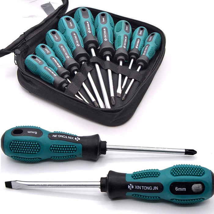 Screwdriver Set 9 Piece with storage bag CRV magnetic tips Phillips Flat blade