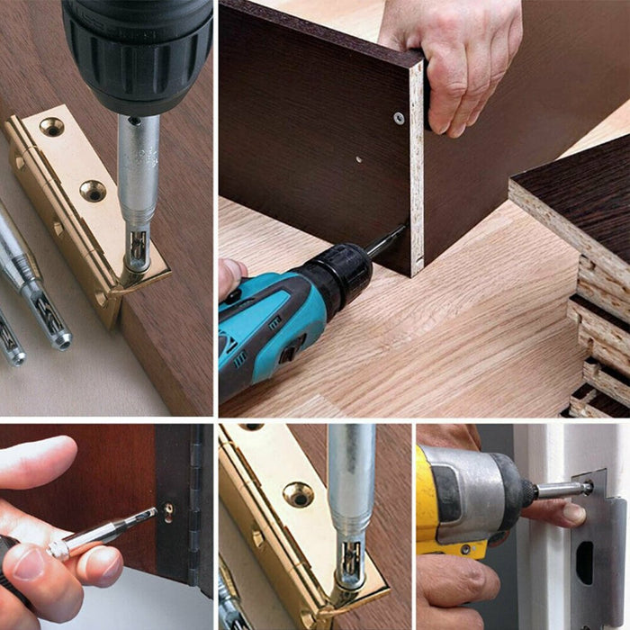 7-Piece Centre Drill Bits Set Self Centering Hinge Hole Drilling 1/4" Hex Shank