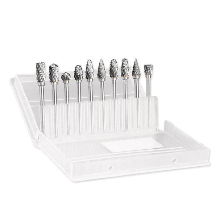 10PCS 6MM Head Tungsten Steel Carbide Rotary Burr Bur Die Grinder Bit + Case Set