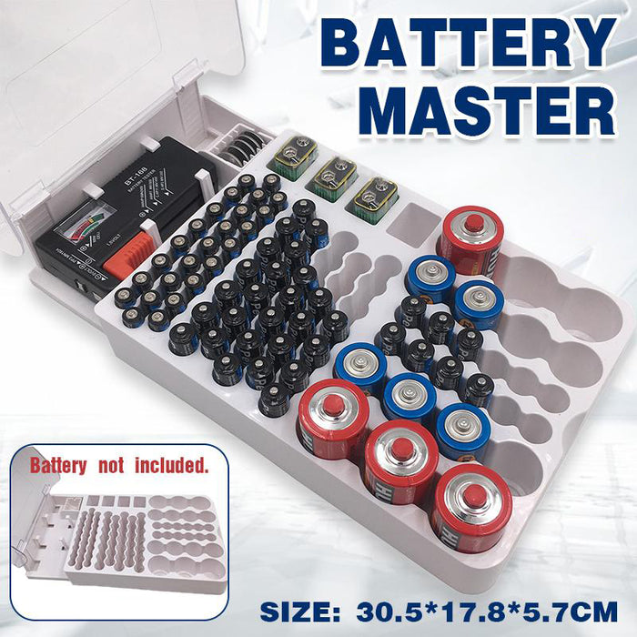 93 Slot Battery Storage Organizer Holder With Digital LCD Battery Tester