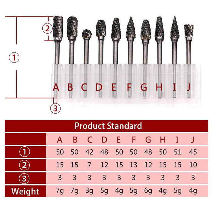 10x Tungsten Steel Solid Carbide Rotary Burrs Bit For Dremel Accessories Tool