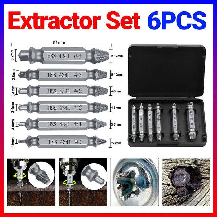 6PCS Damaged Screw Extractor Set Easy Out Broken Drill Bit