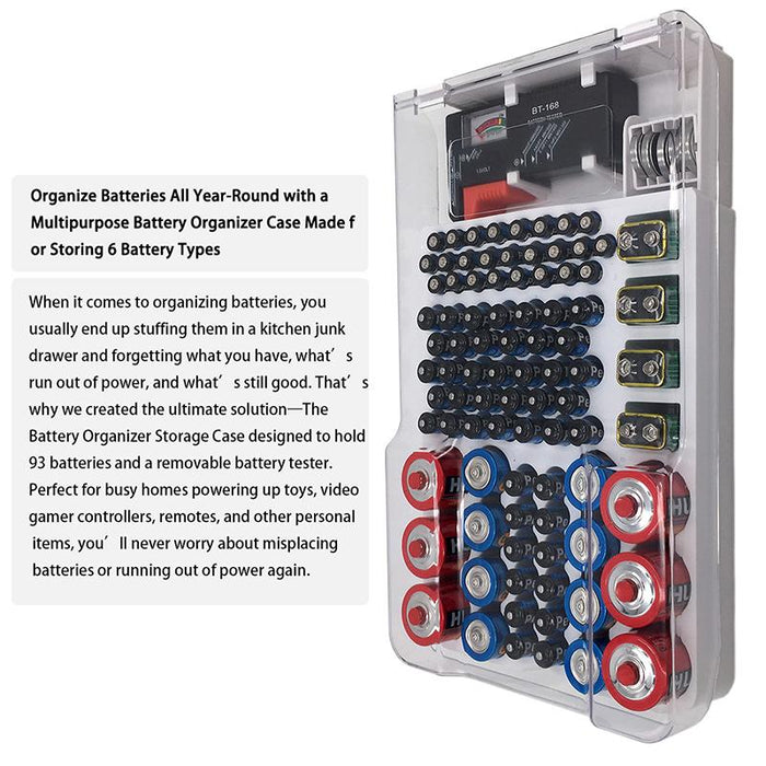 93 Slot Battery Storage Organizer Holder With Digital LCD Battery Tester