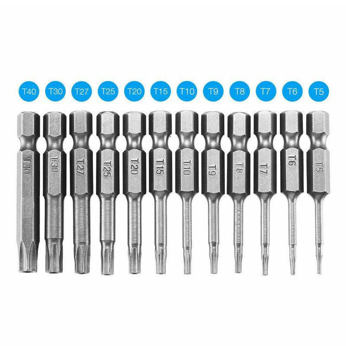 Torx Head Magnetic Screw Driver Bit Set 12pc Hex Shank