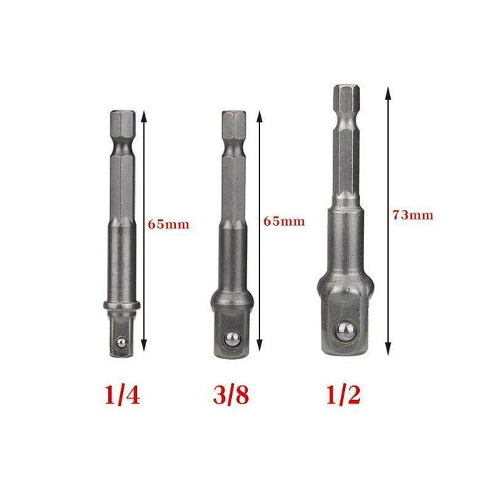 3PC Drill Socket Adaptor Hex Drive To 1/4" 3/8" 1/2" Impact Drill BIts Driver