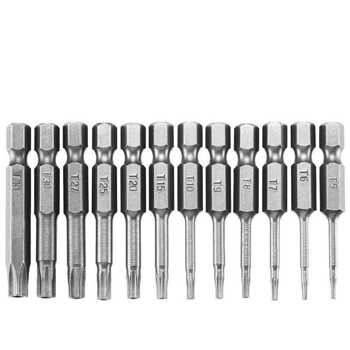 Torx Head Magnetic Screw Driver Bit Set 12pc Hex Shank