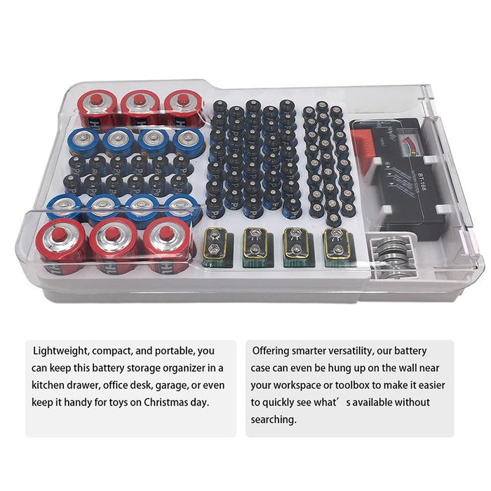93 Slot Battery Storage Organizer Holder With Digital LCD Battery Tester