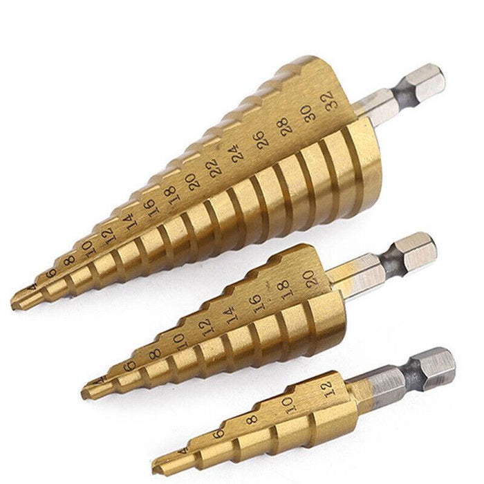 3Pcs Large HSS Steel Step Cone Drill Titanium Bit 4-12/20/32mm