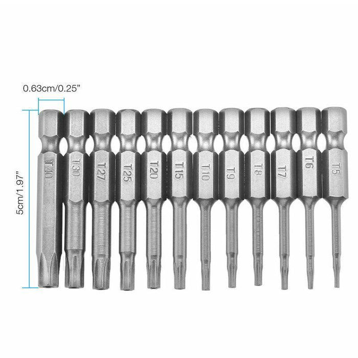 Torx Head Magnetic Screw Driver Bit Set 12pc Hex Shank