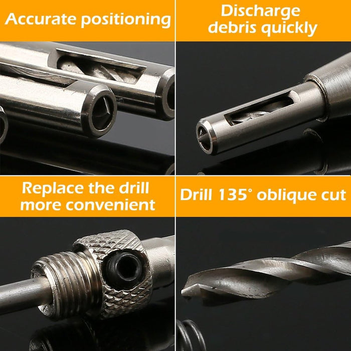 7-Piece Centre Drill Bits Set Self Centering Hinge Hole Drilling 1/4" Hex Shank
