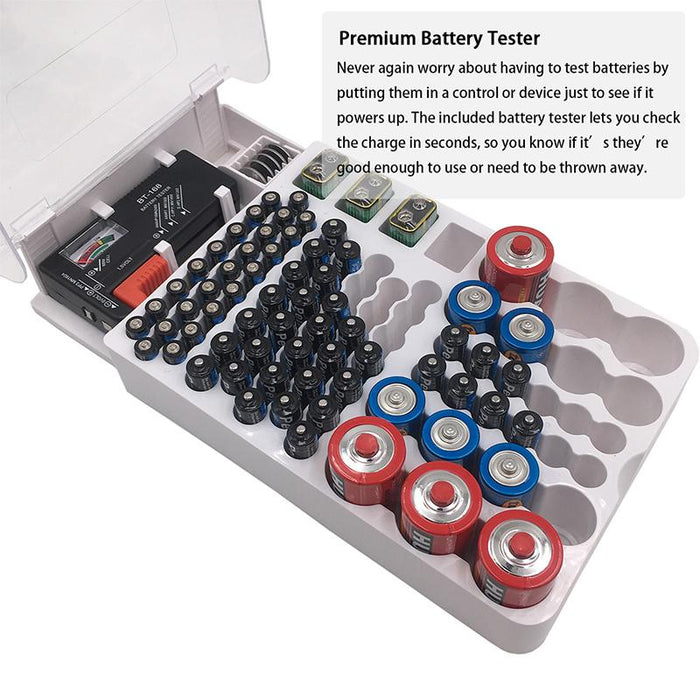 93 Slot Battery Storage Organizer Holder With Digital LCD Battery Tester