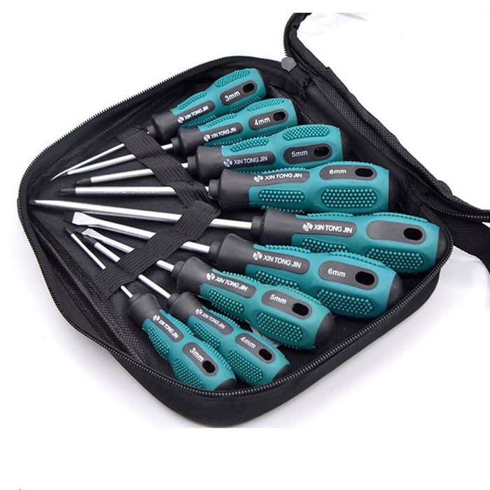 Screwdriver Set 9 Piece with storage bag CRV magnetic tips Phillips Flat blade