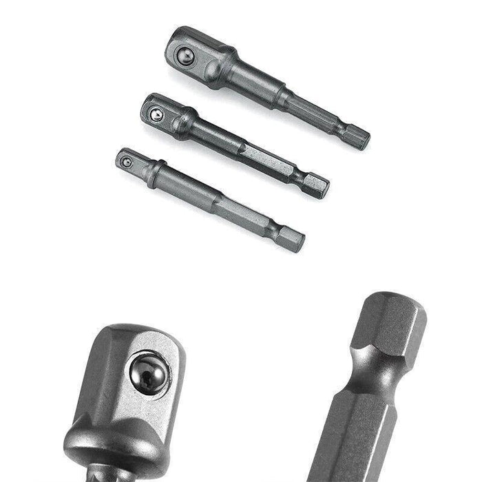 3PC Drill Socket Adaptor Hex Drive To 1/4" 3/8" 1/2" Impact Drill BIts Driver