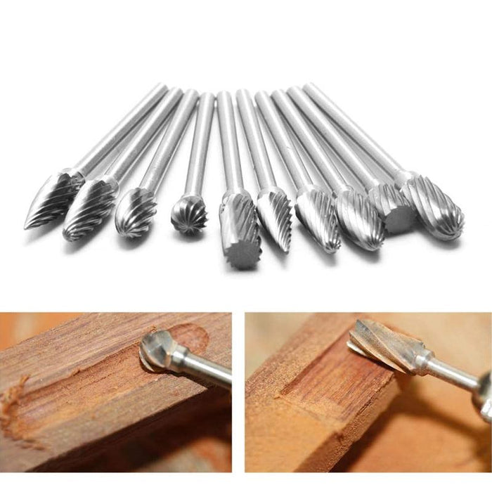 10PCS 6MM Head Tungsten Steel Carbide Rotary Burr Bur Die Grinder Bit + Case Set