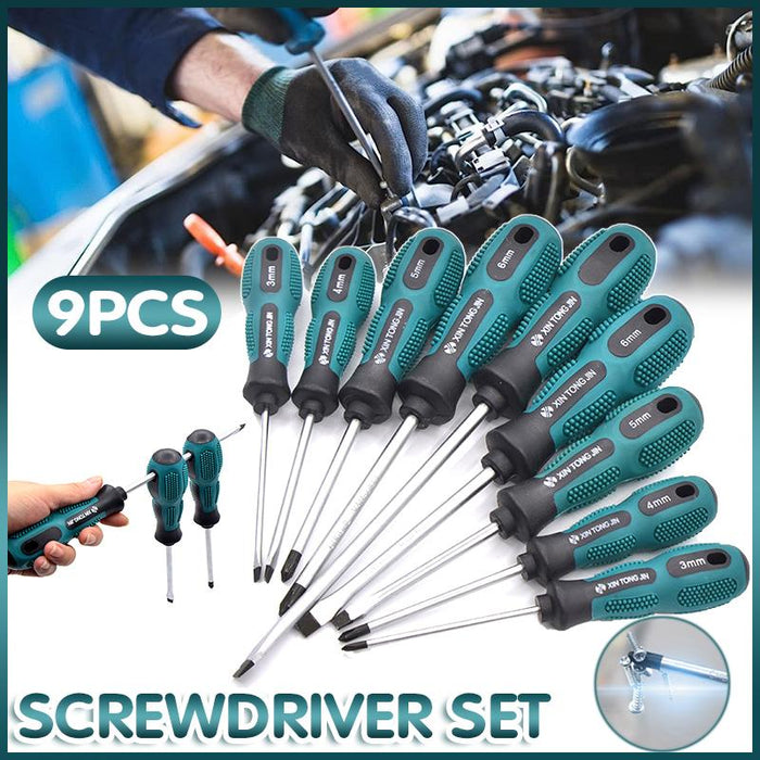 Screwdriver Set 9 Piece with storage bag CRV magnetic tips Phillips Flat blade