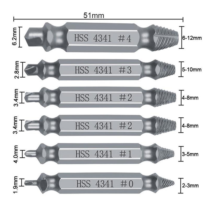 6PCS Damaged Screw Extractor Set Easy Out Broken Drill Bit