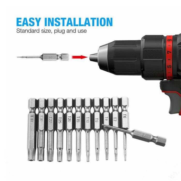 Torx Head Magnetic Screw Driver Bit Set 12pc Hex Shank
