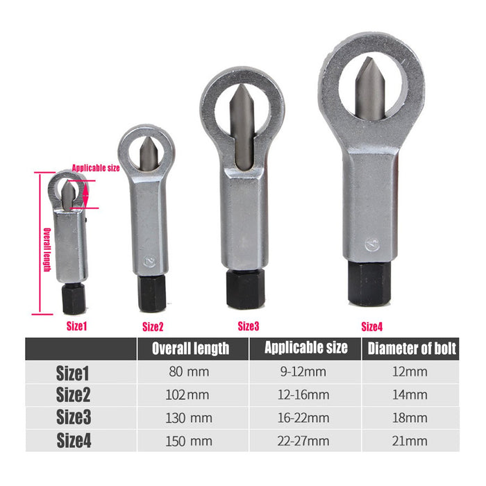 4PCs Durable Metal Nut Splitter Set, 9-27mm Manual Nut Cracker Remover