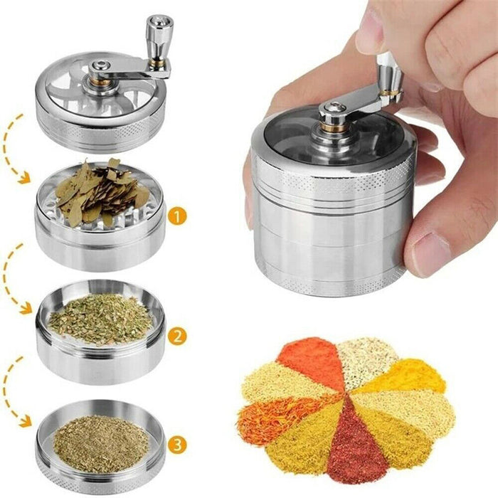 4-layer  Grinder Aluminum Herb Grinders Hand Crank Crusher Herbal Spices