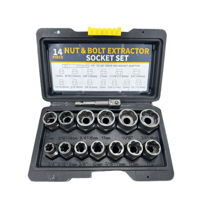 15pcs Impact Damaged Bolt Nut Screw Remover Tool Kit with Socket Threading Extractor
