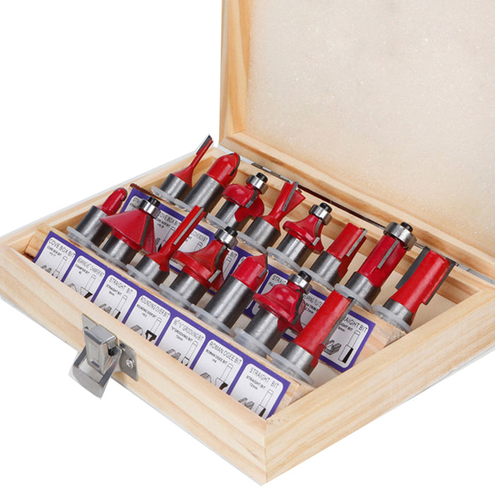 15X 1/2 1/4 inch Router Bits Set Woodworking Tool Cutter Shank Tungsten Carbide