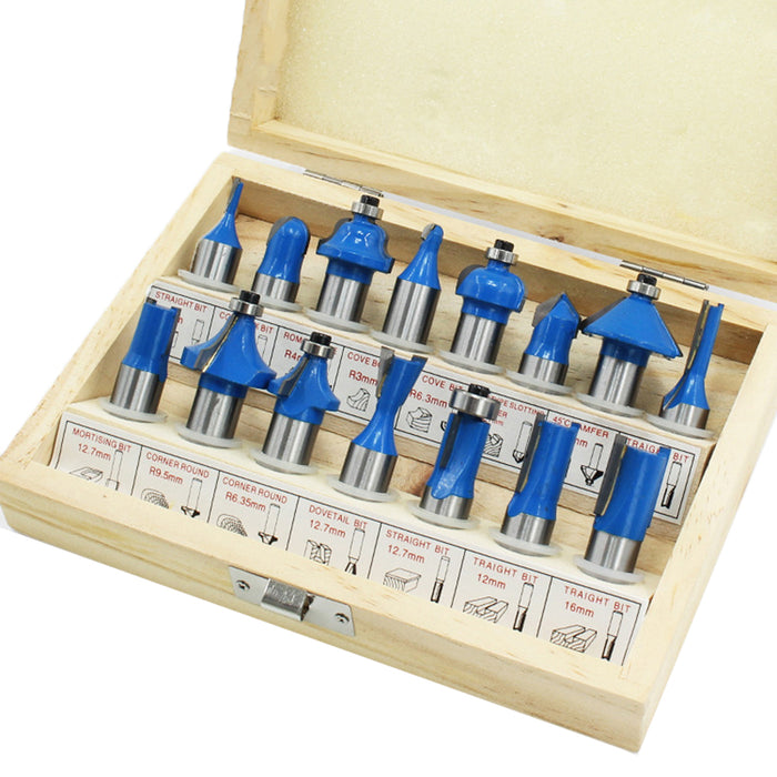15X 1/2 1/4 inch Router Bits Set Woodworking Tool Cutter Shank Tungsten Carbide