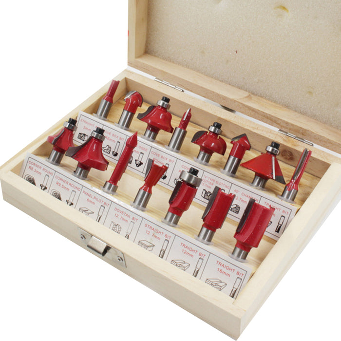 15X 1/2 1/4 inch Router Bits Set Woodworking Tool Cutter Shank Tungsten Carbide
