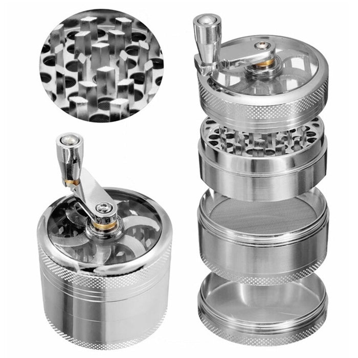 4-layer  Grinder Aluminum Herb Grinders Hand Crank Crusher Herbal Spices