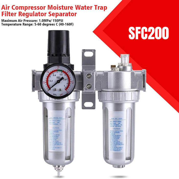1/4" Air Compressor Water Trap Pressure Regulator, Oil-Water Separator for Pneumatic Systems