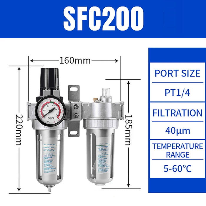 1/4" Air Compressor Water Trap Pressure Regulator, Oil-Water Separator for Pneumatic Systems