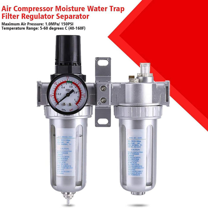 1/4" Air Compressor Water Trap Pressure Regulator, Oil-Water Separator for Pneumatic Systems