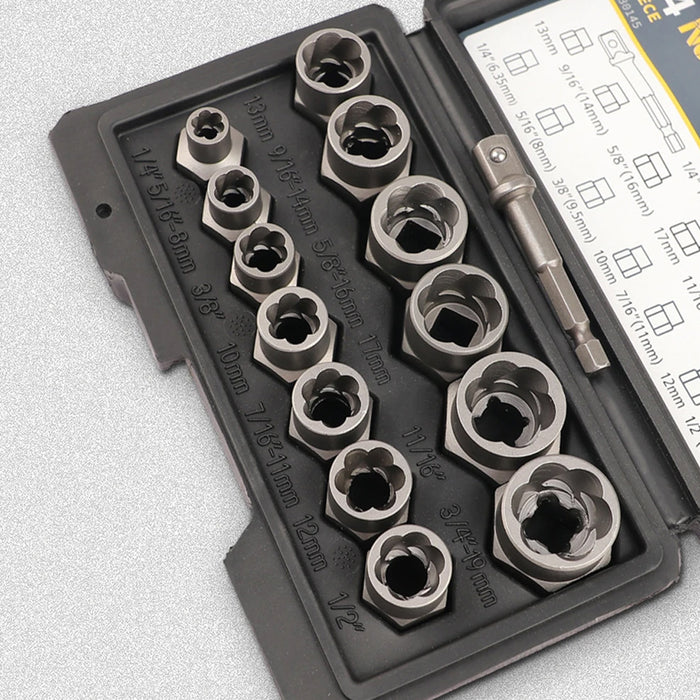15pcs Impact Damaged Bolt Nut Screw Remover Tool Kit with Socket Threading Extractor