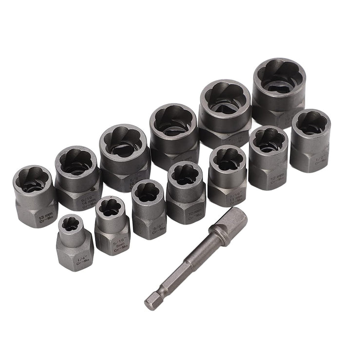 15pcs Impact Damaged Bolt Nut Screw Remover Tool Kit with Socket Threading Extractor