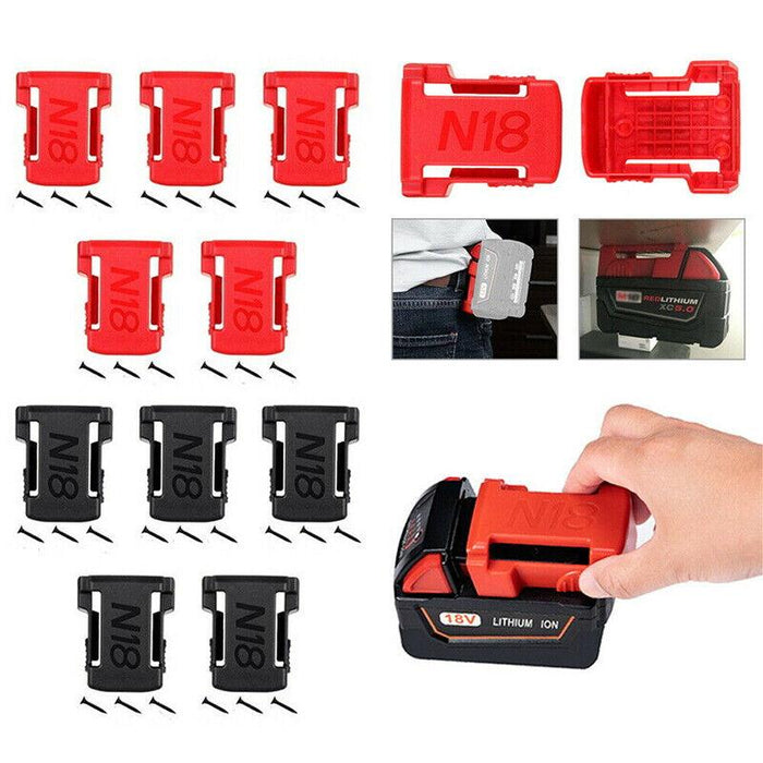 5Pcs Battery Mount Holder Stand For Milwaukee M18 18V Tool Battery Red