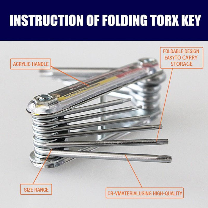 Folding Torx Star Key Set Portable Wrench Tool Chrome vanadium Steel T6-T30
