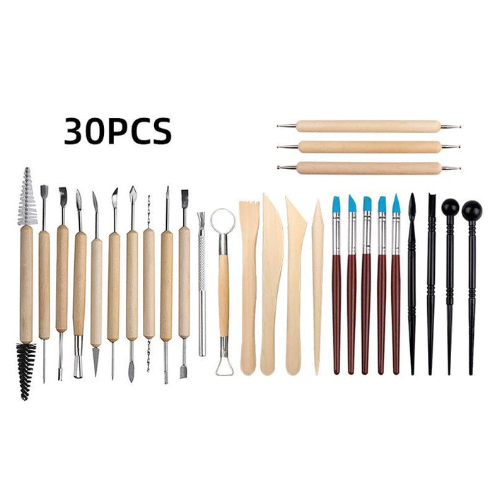 30PCS Clay Sculpting Carving Pottery Tool Set Bag Kit Modelling DIY Sculpture