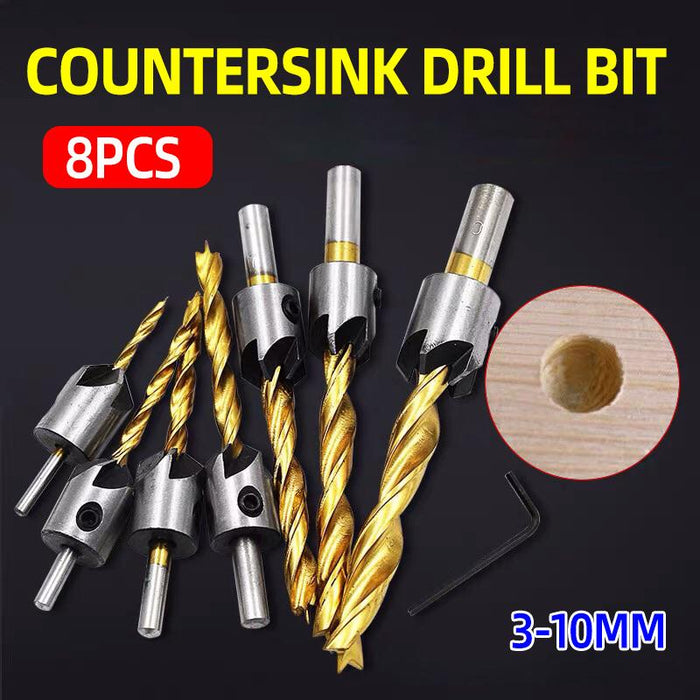 8PCS 3-10MM 5 Flute Countersink Drill Bit Set
