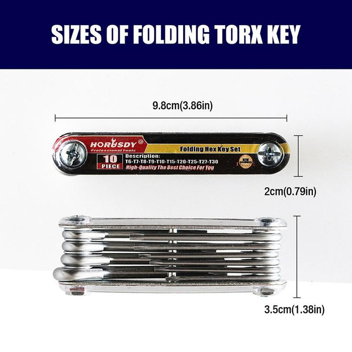 Folding Torx Star Key Set Portable Wrench Tool Chrome vanadium Steel T6-T30