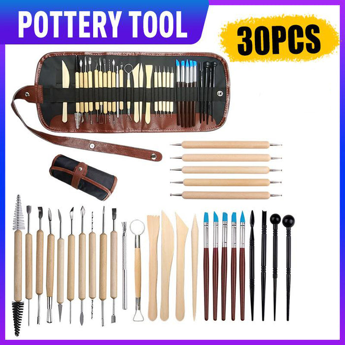 30PCS Clay Sculpting Carving Pottery Tool Set Bag Kit Modelling DIY Sculpture
