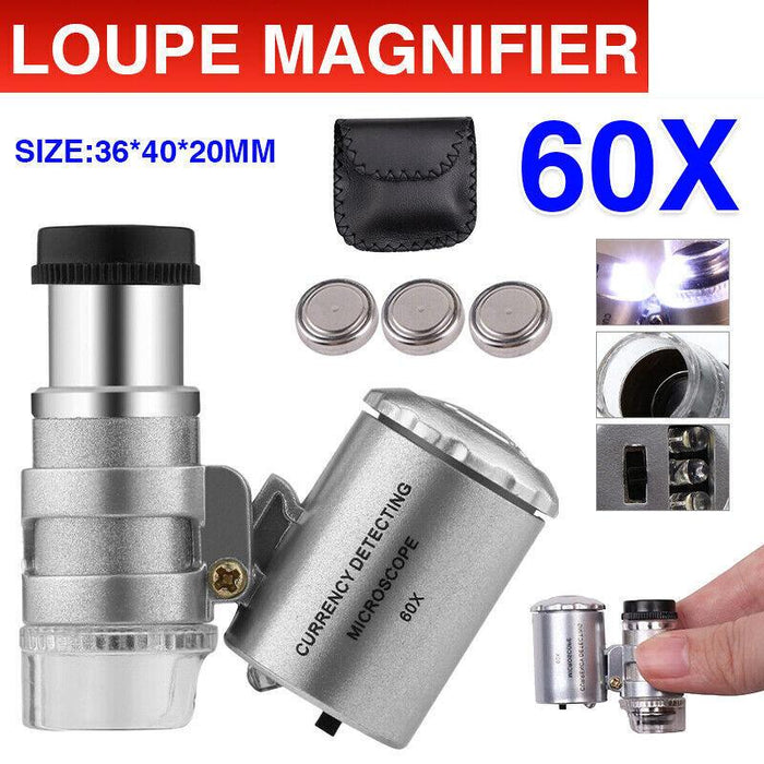 60X Zoom Pocket Magnifying Glass with LED Light